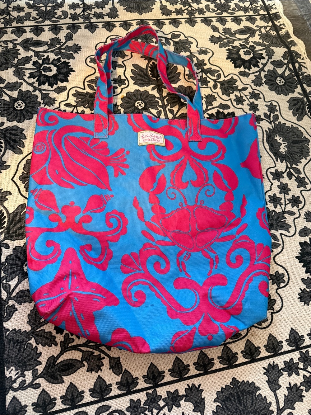 Lilly Pulitzer Blue and Pink Crab Print Tote